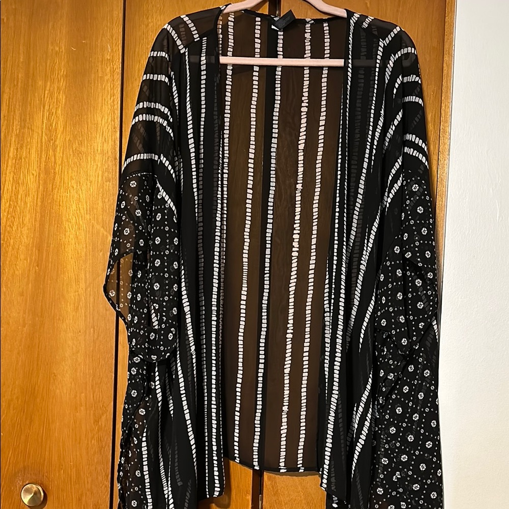 Chic Black and White Sheer Kimono